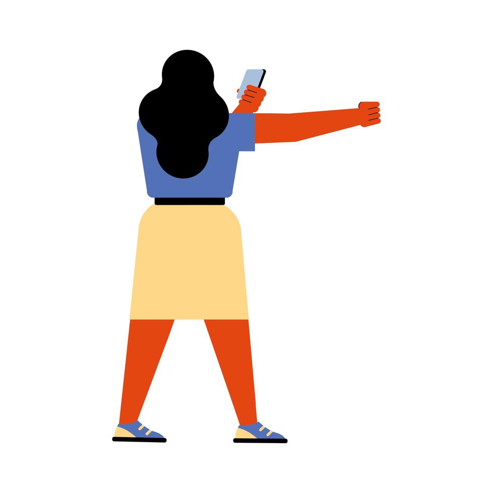 mujer caminando con smartphone vector