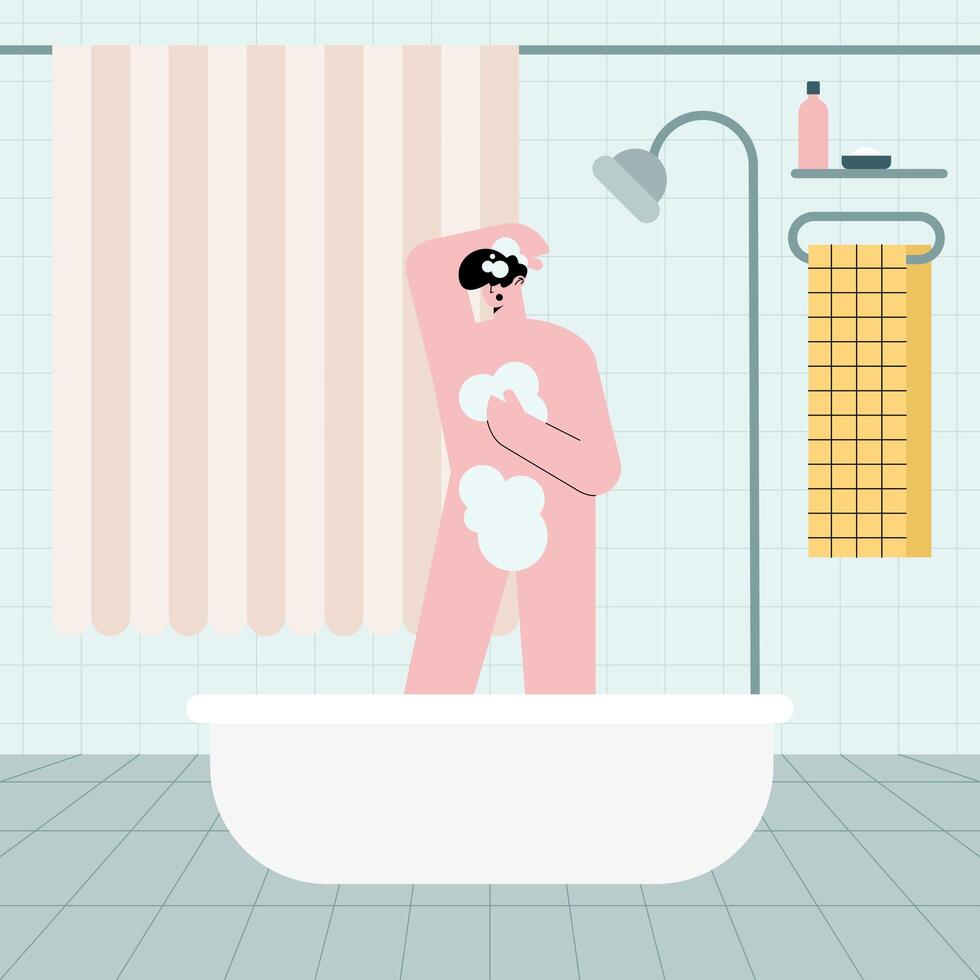 hombre bañándose en el baño vector