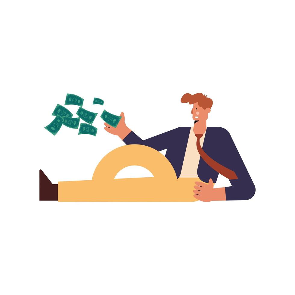 rich man with dollars vector