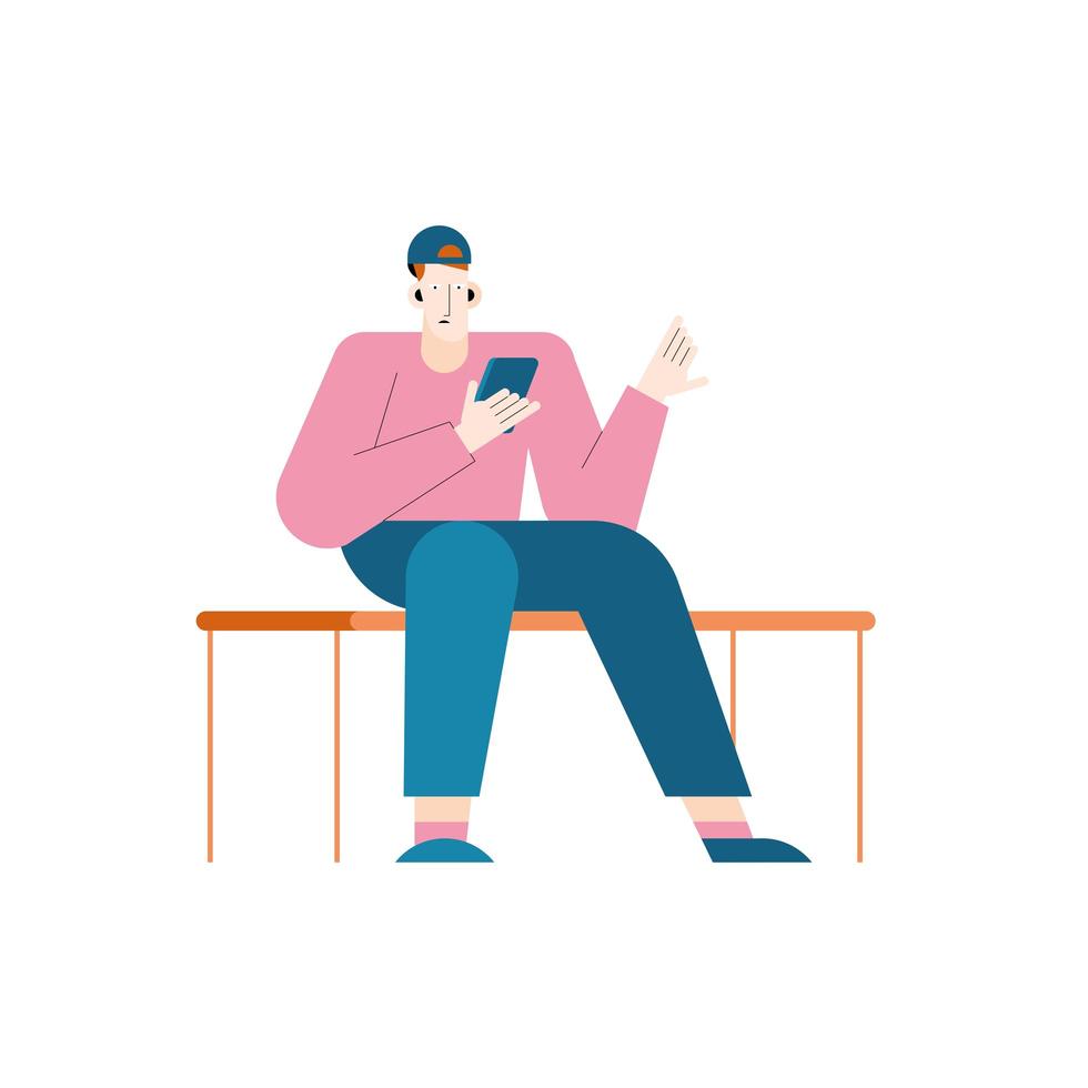 man seated using smartphone vector