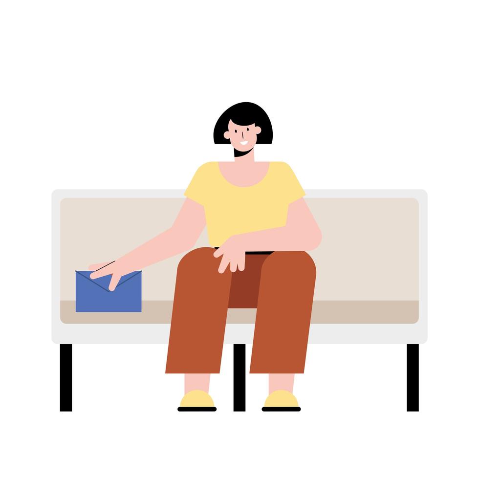 woman seated in subway vector