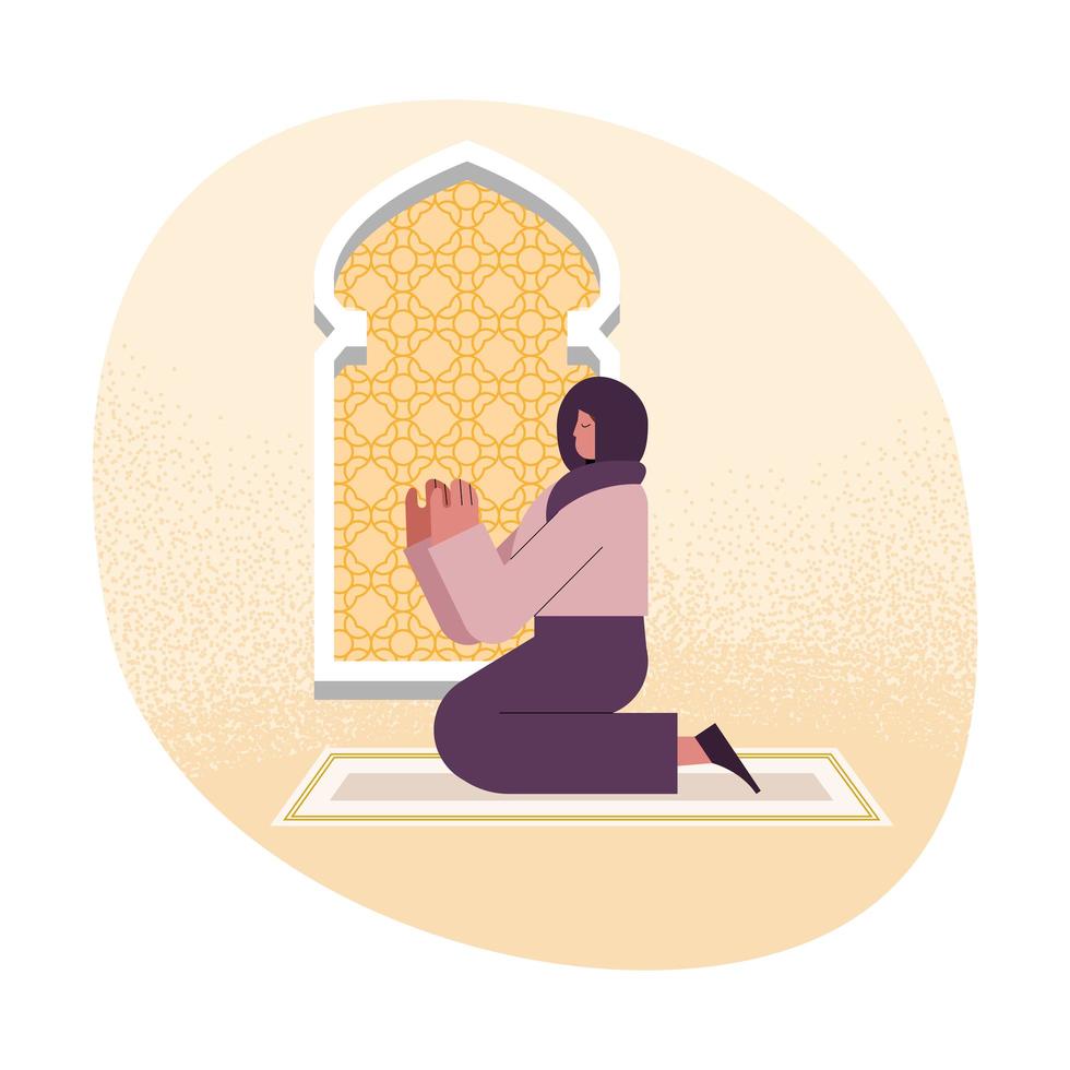 muslim woman praying scene vector