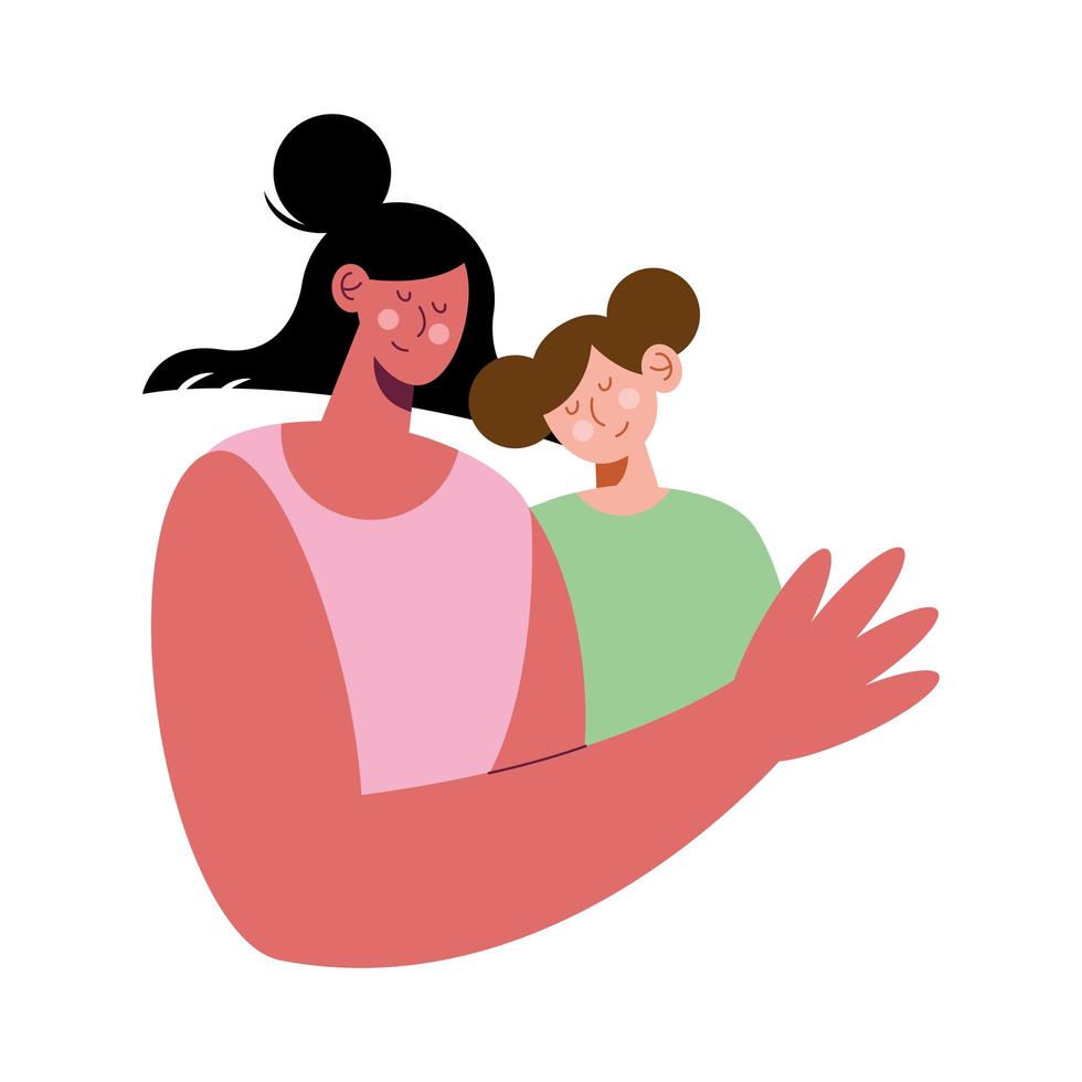 mom hugging daughter vector