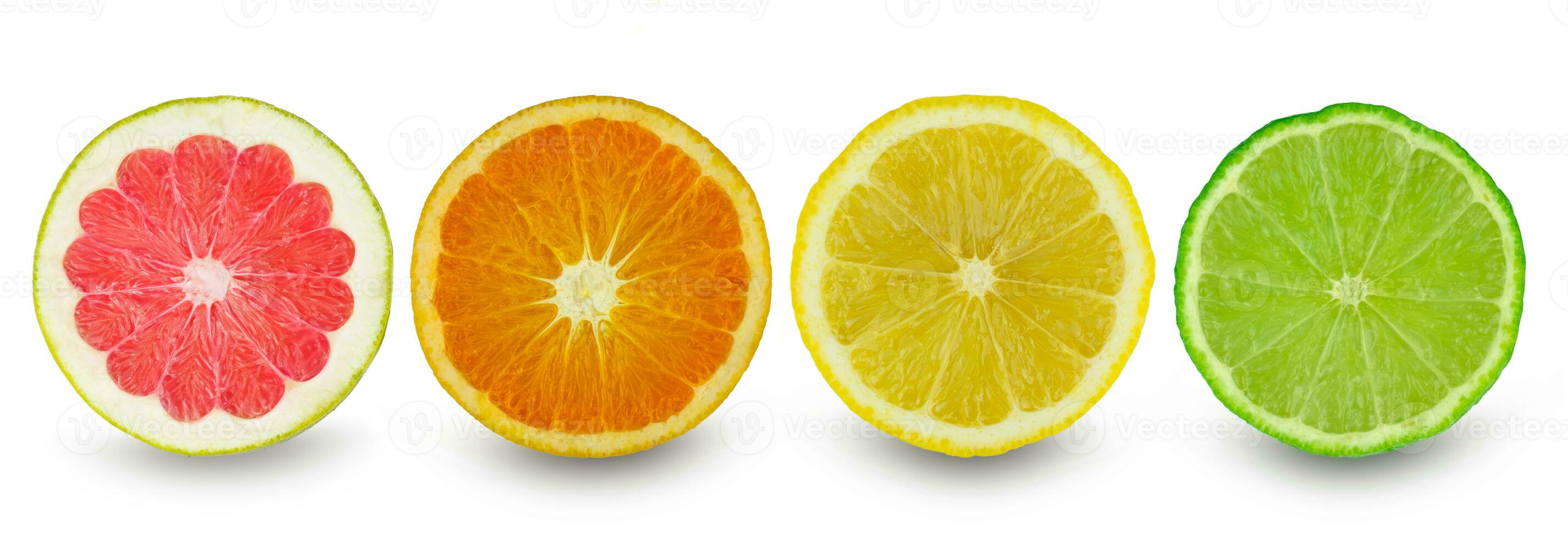 Citrus slice grapefruit orange lemon and lime isolated on white background photo