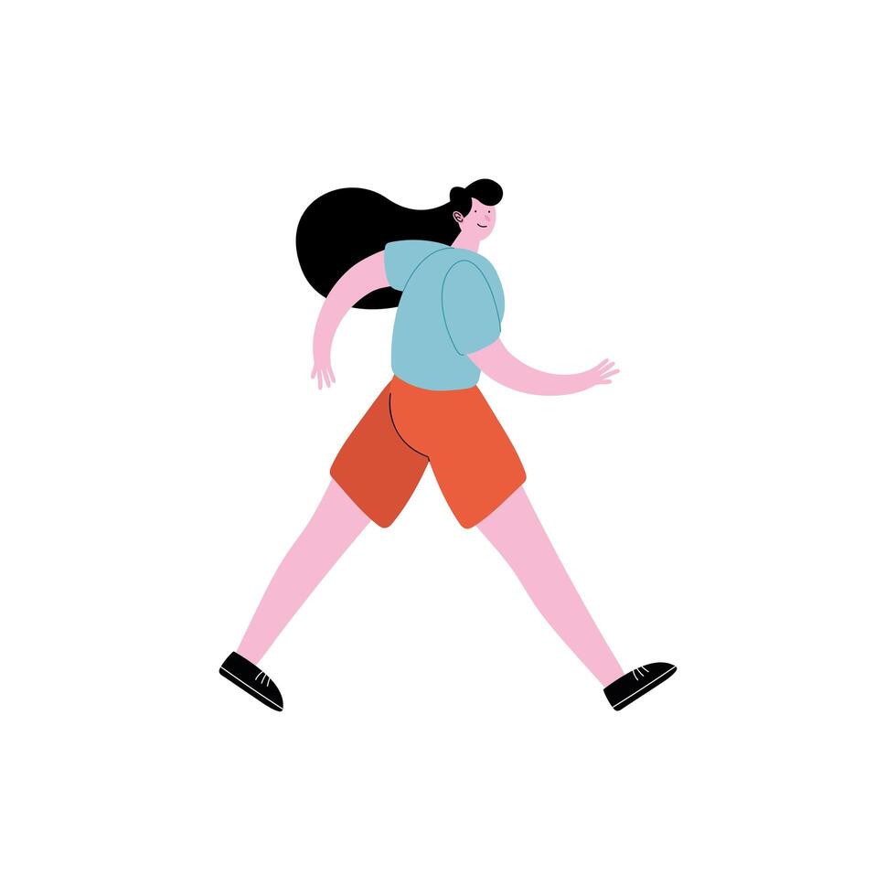 mujer joven caminando personaje de avatar vector