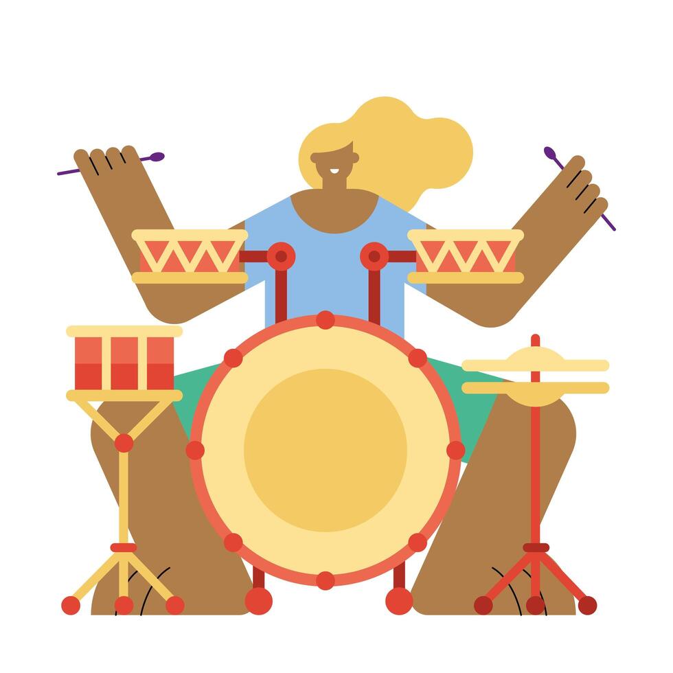 mujer tocando la bateria vector