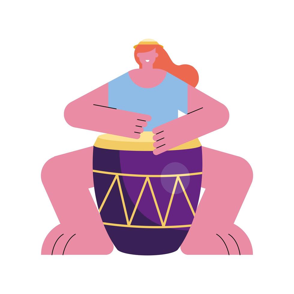 mujer tocando el tambor vector