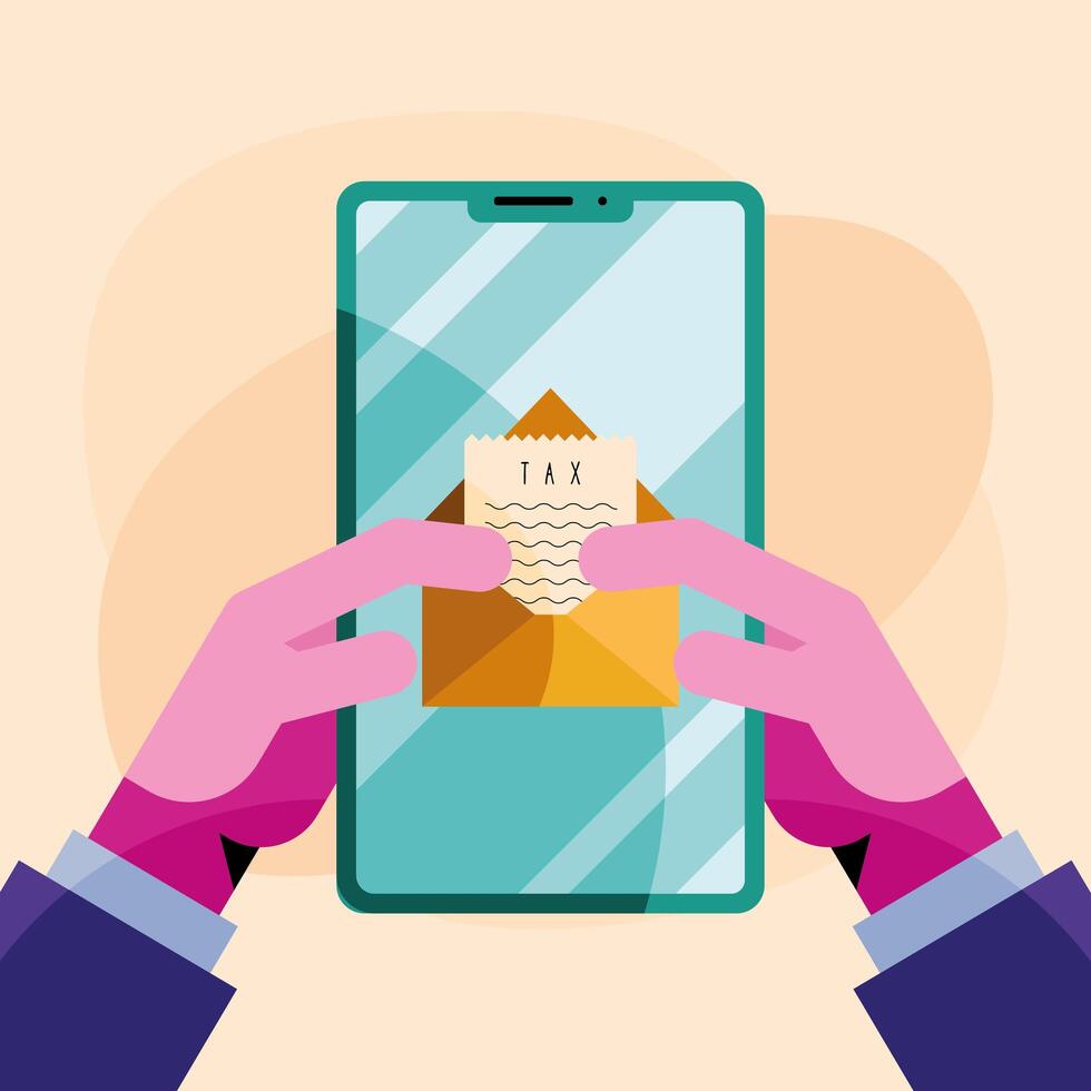 hands using smartphone with tax document in envelope vector