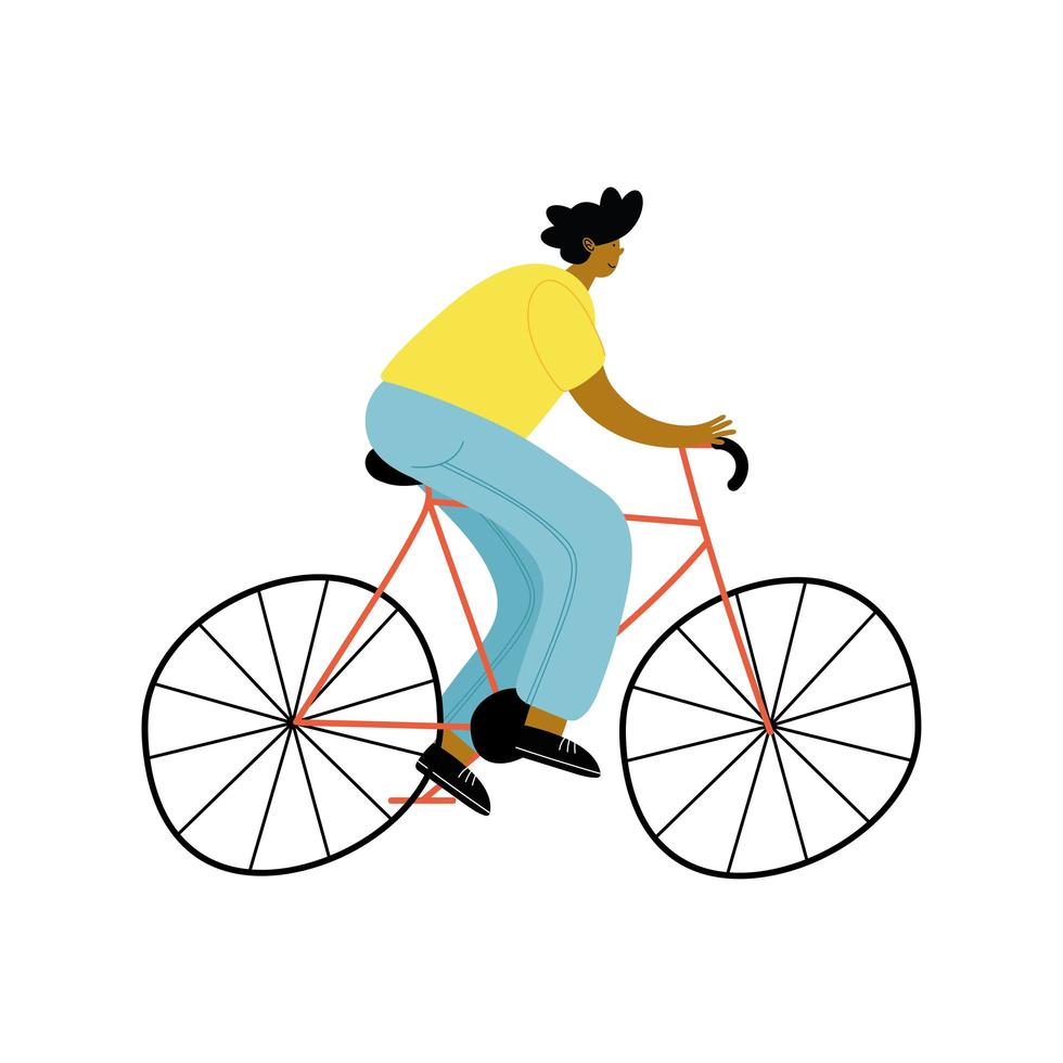 joven afro en bicicleta personaje de avatar vector