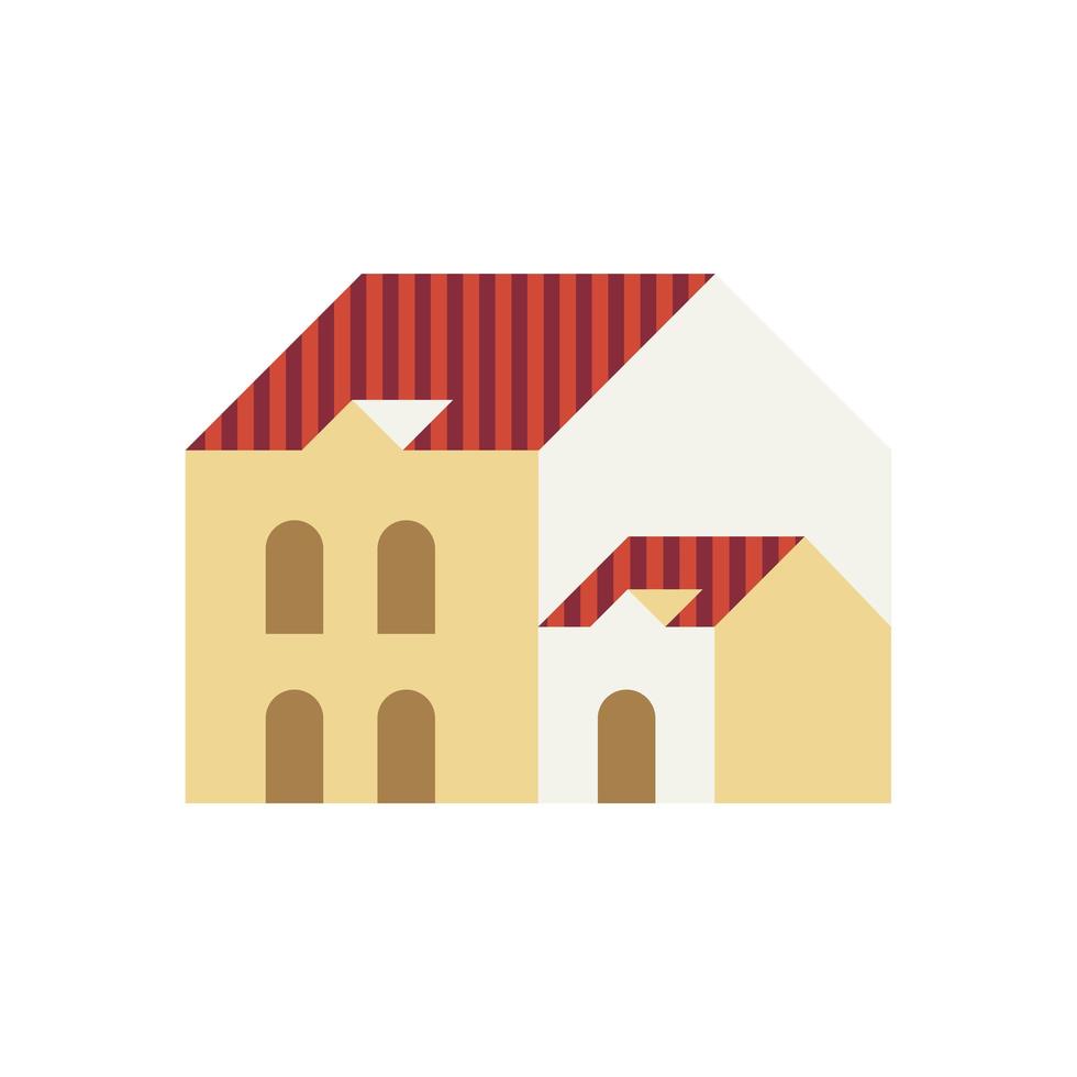 two story building red and white colors minimal city icon vector