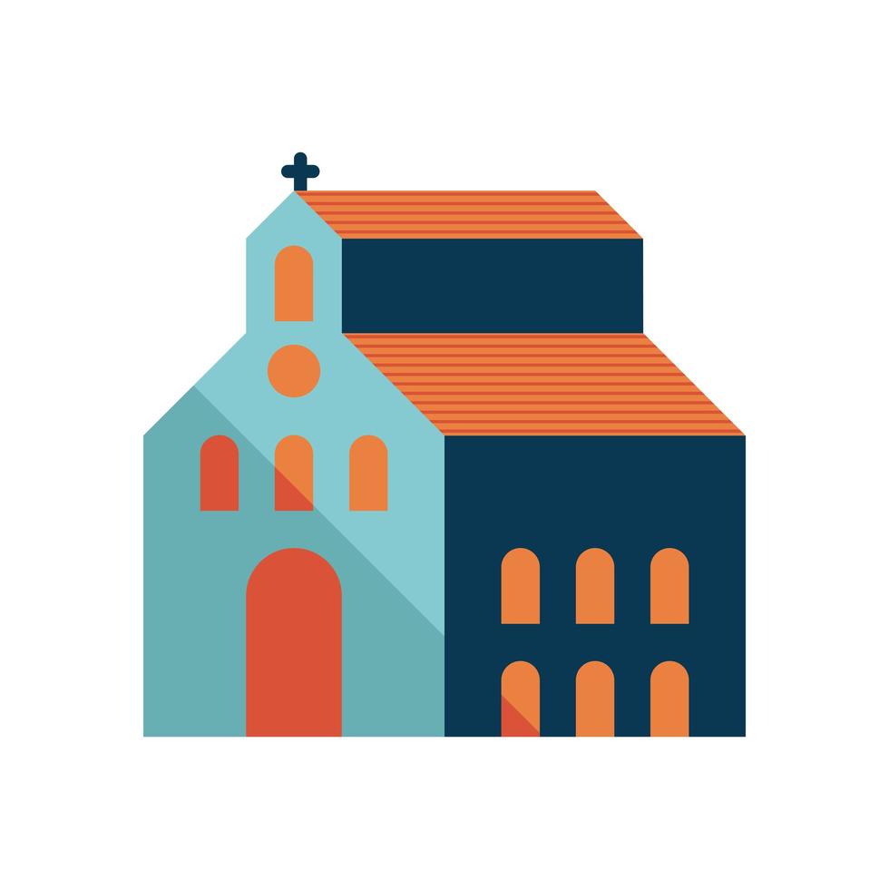 edificio de la iglesia icono de ciudad mínimo azul y naranja vector