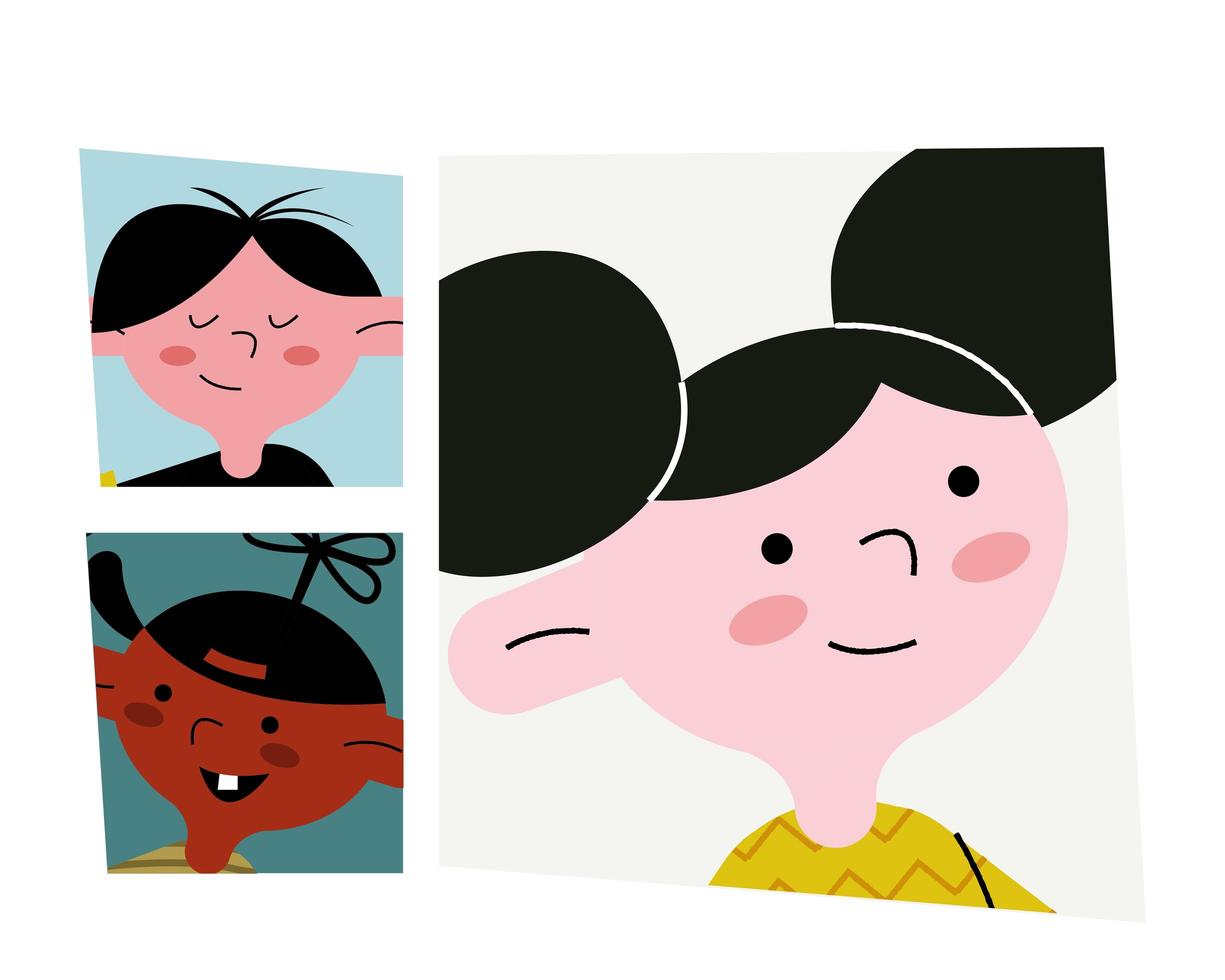 happy little three kids avatars characters vector