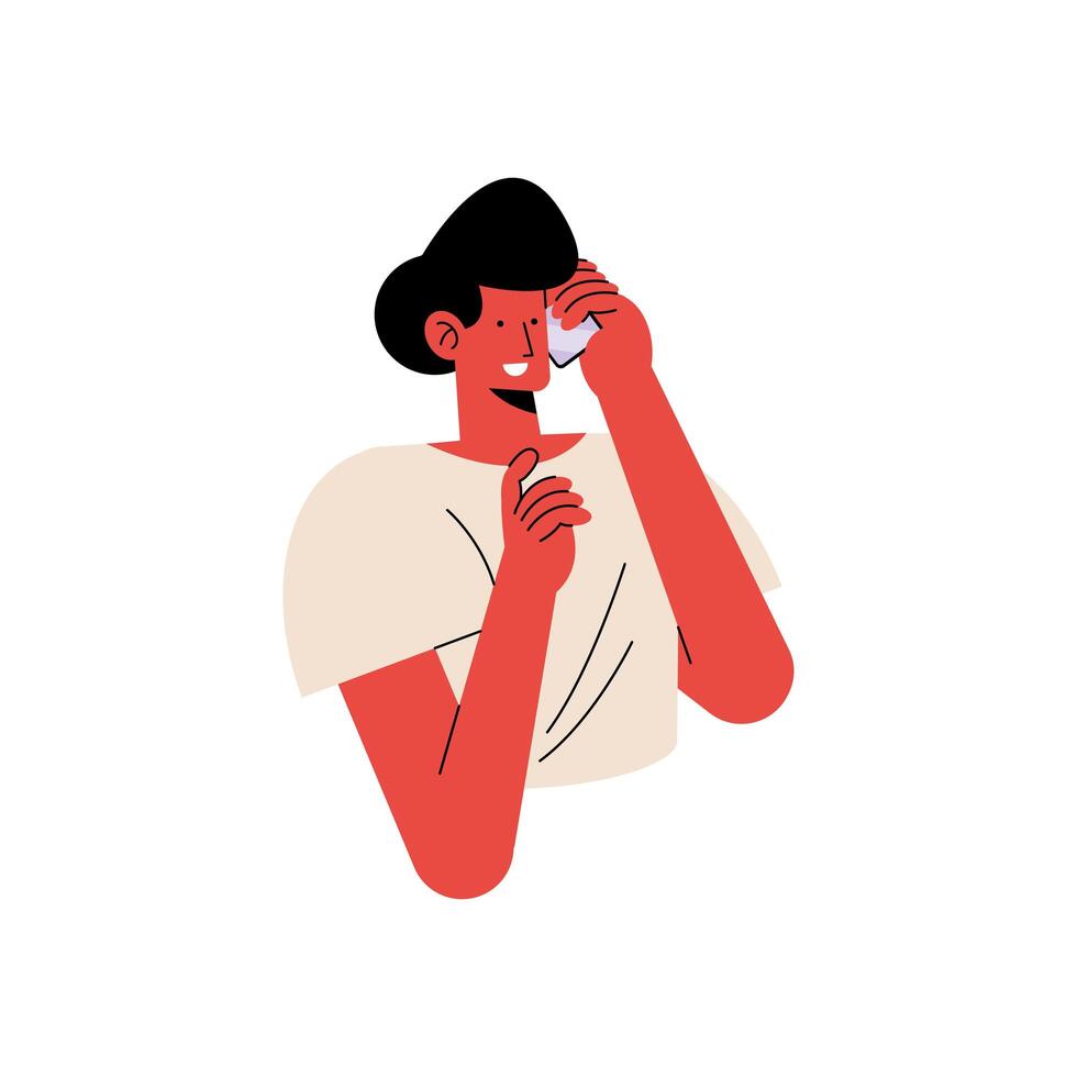 young man calling with smartphone character vector