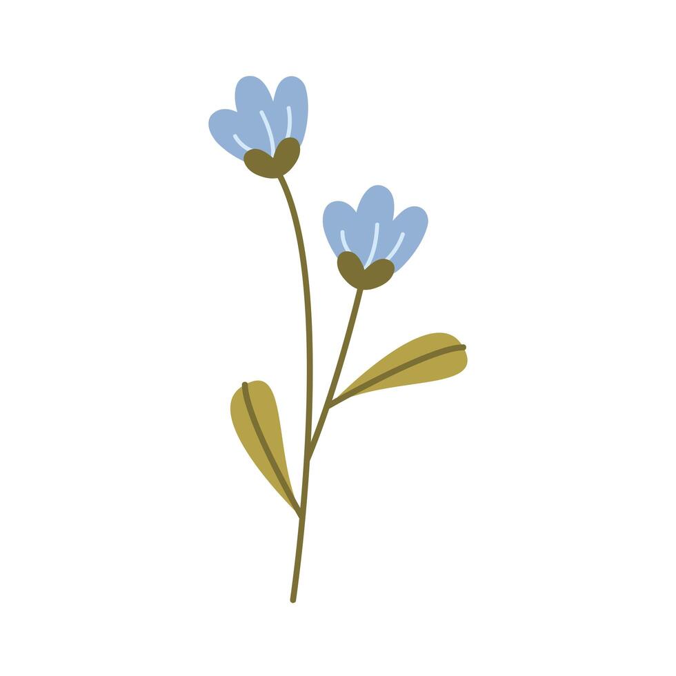 blue flowers and leafs spring isolated icon vector