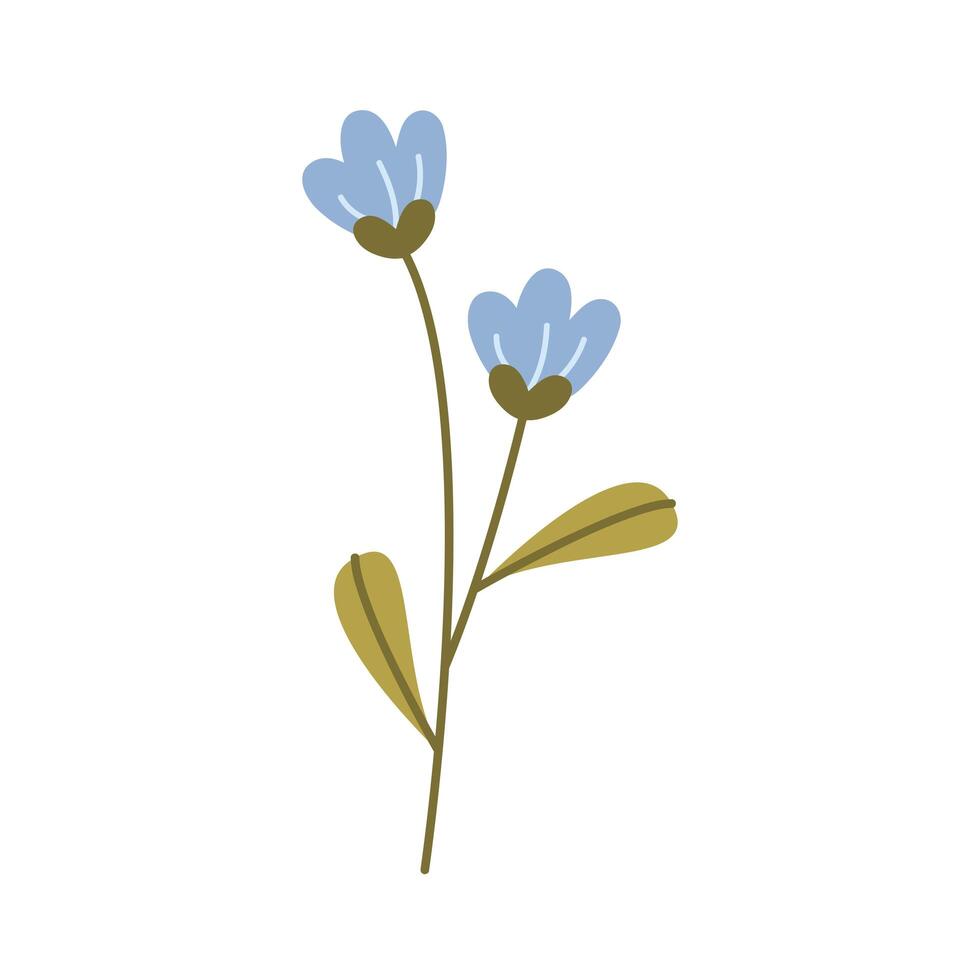 flores azules y hojas icono aislado de primavera vector