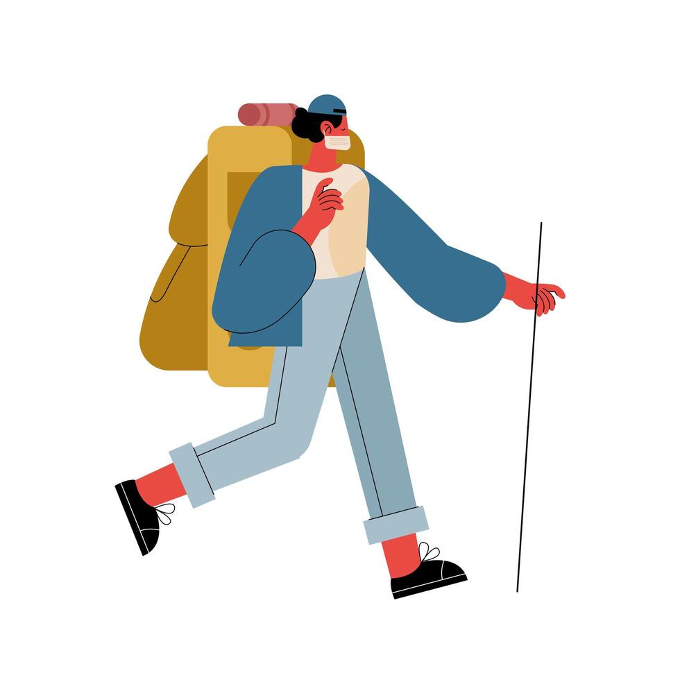 traveler man wearing mask walking new normality vector