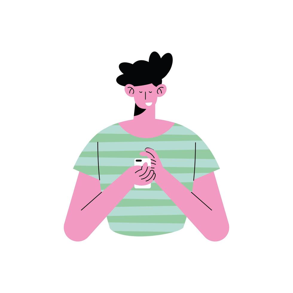 young woman using smartphone technology character vector