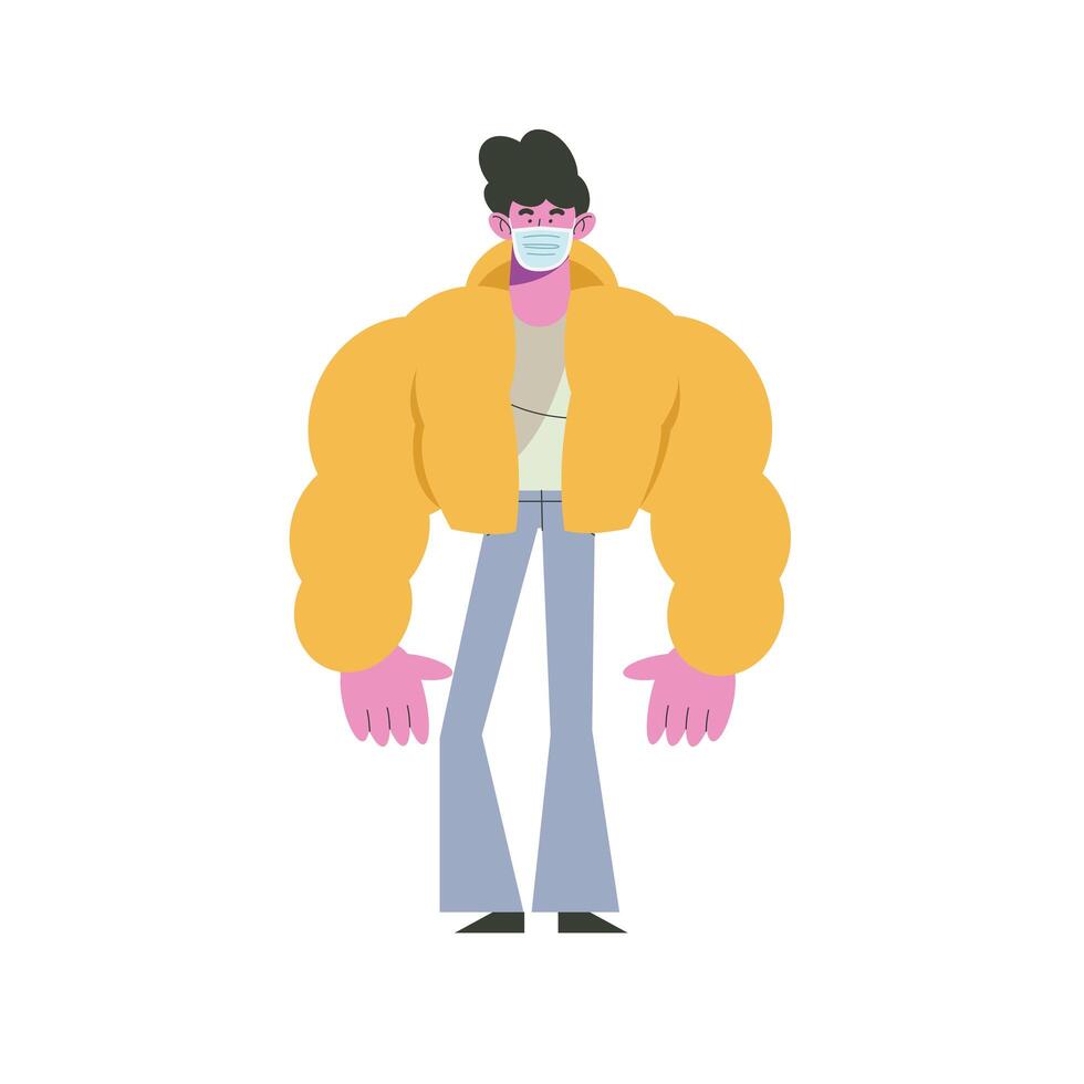 strong man wearing medical mask and jacket character vector