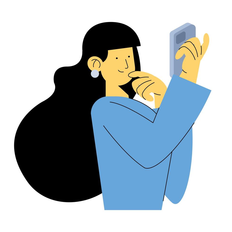 mujer joven con carácter de teléfono inteligente vector