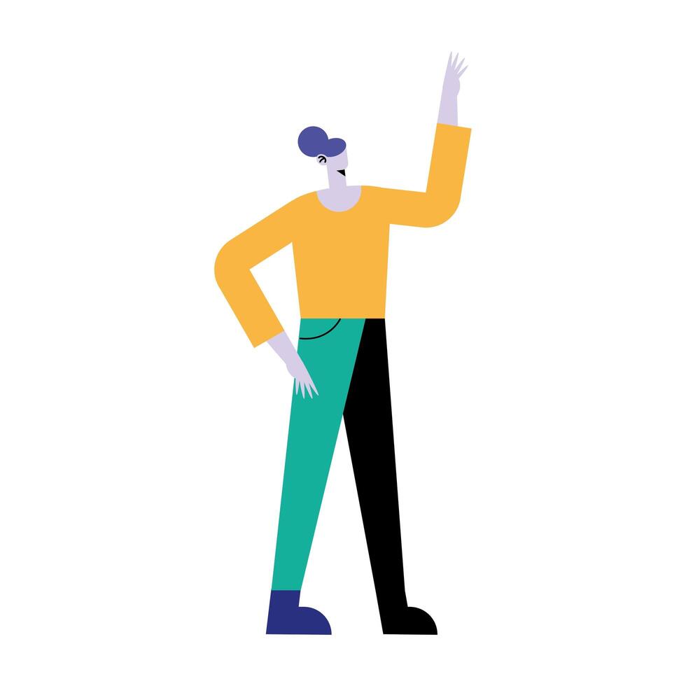 young woman standing with hand up character vector