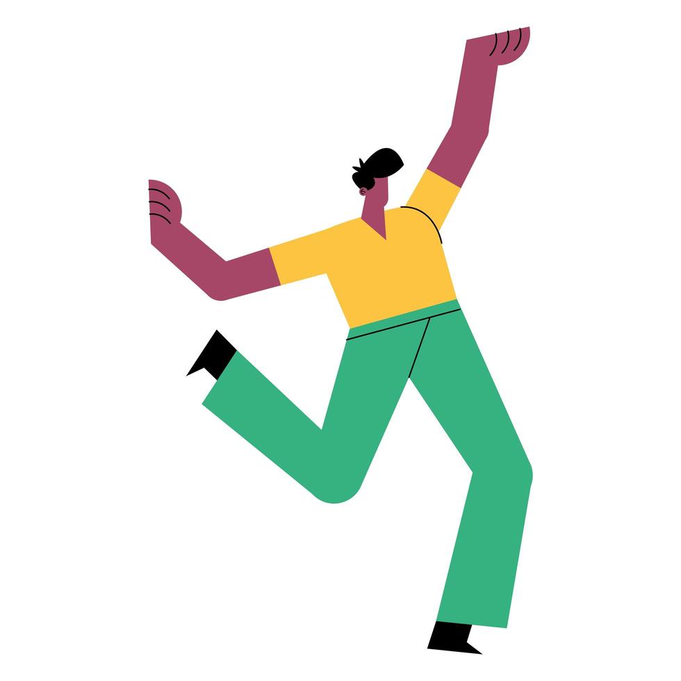 feliz, joven, casual, hombre afro, bailando, carácter vector