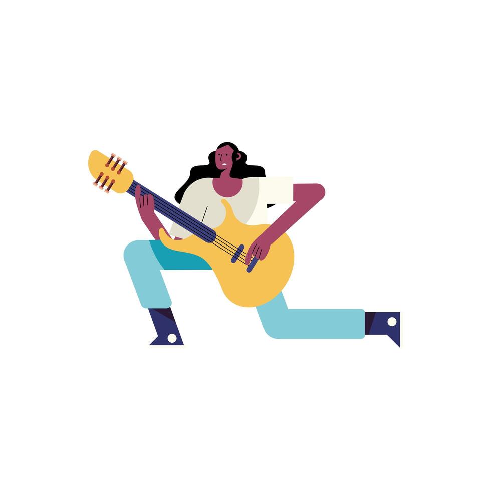 mujer joven músico tocando la guitarra personaje vector