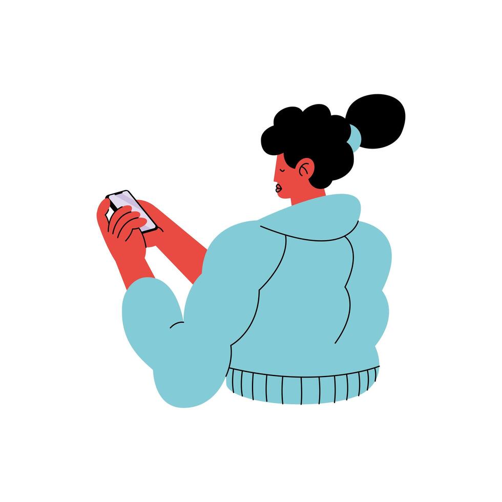 young woman chatting with smartphone character vector