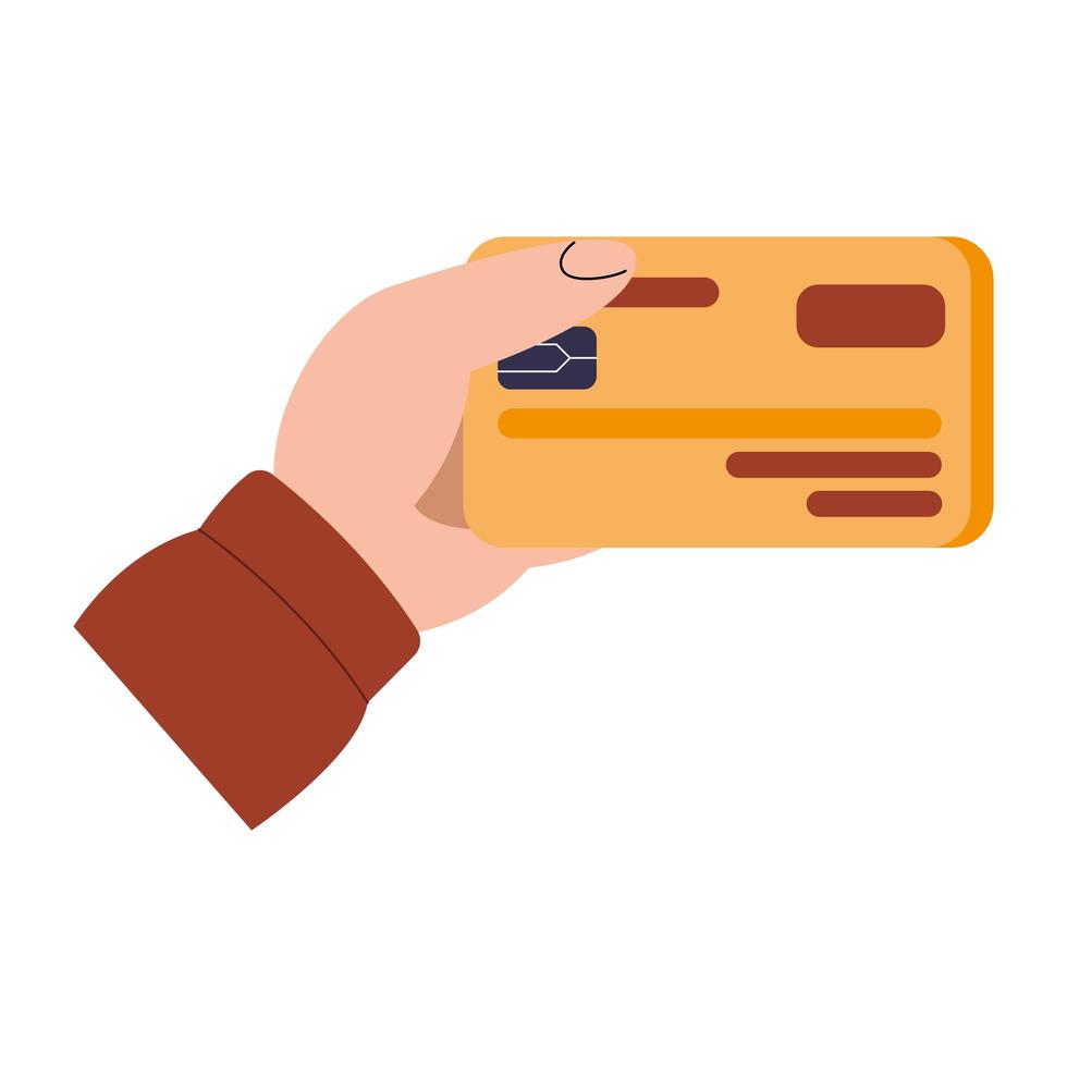 Hand holding debit card vector design