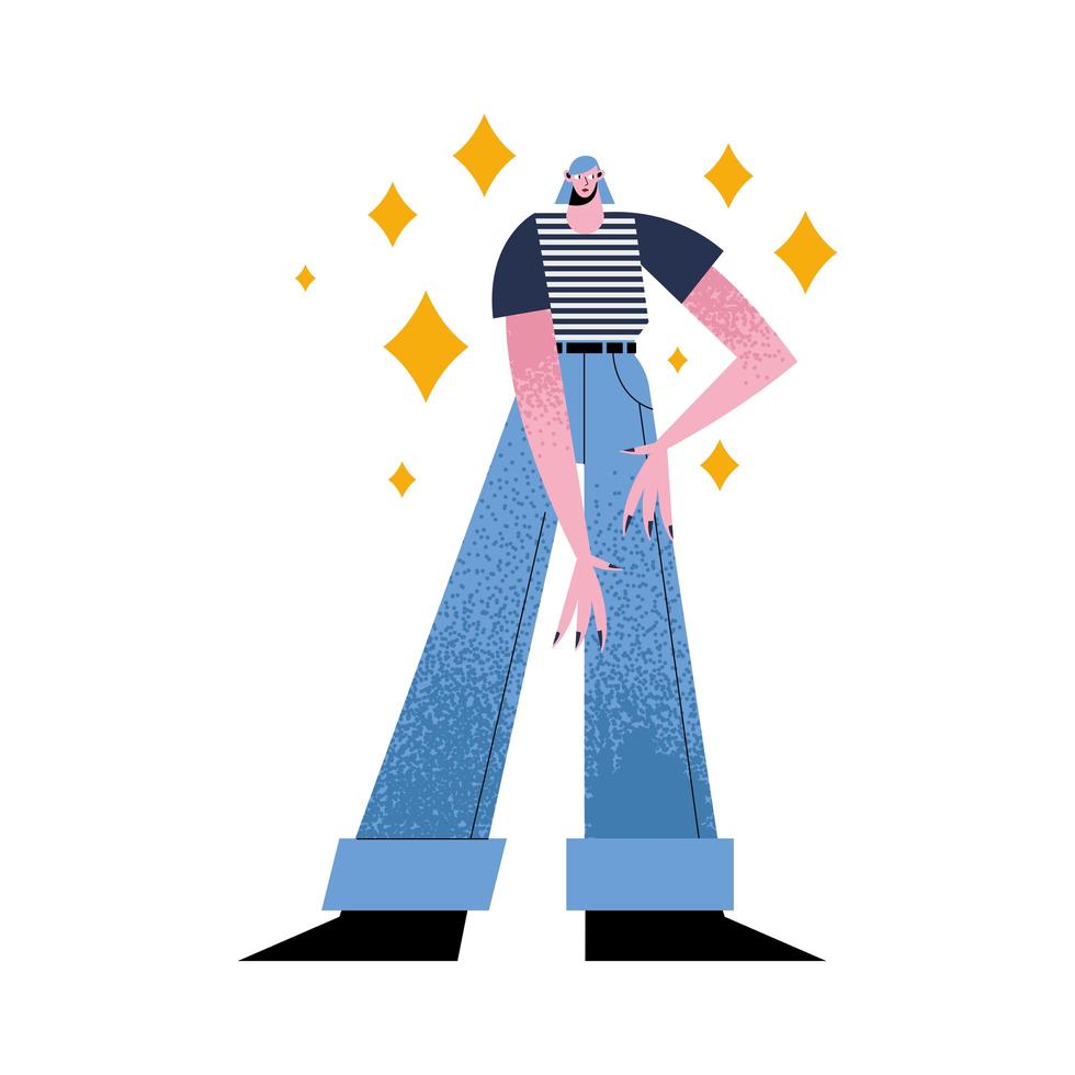 caricatura de mujer con jeans y camiseta a rayas diseño vectorial vector