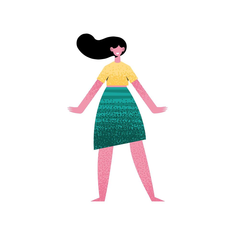 happy young woman with green skirt character vector