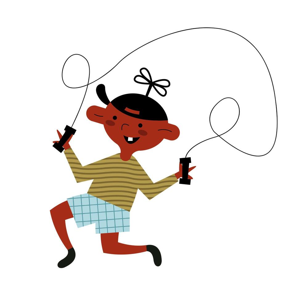 happy little boy kid jumping rope character vector