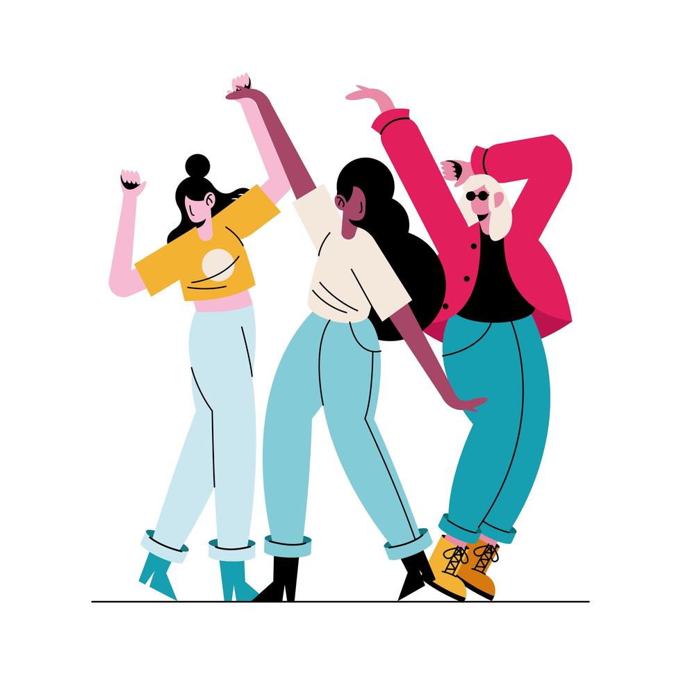 happy young girls dancing avatars characters vector