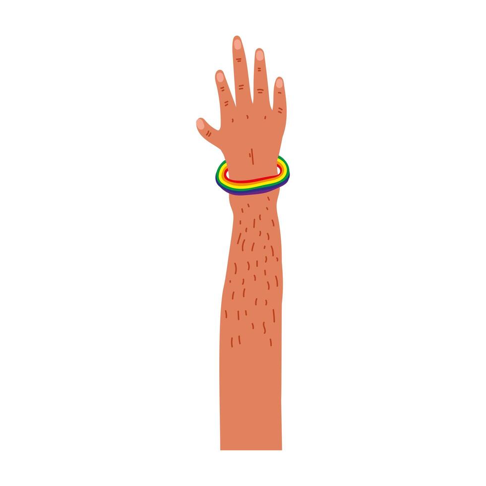 hand human up with bracelet lgtbi flag vector