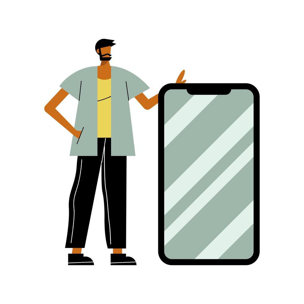 joven con carácter de smartphone vector