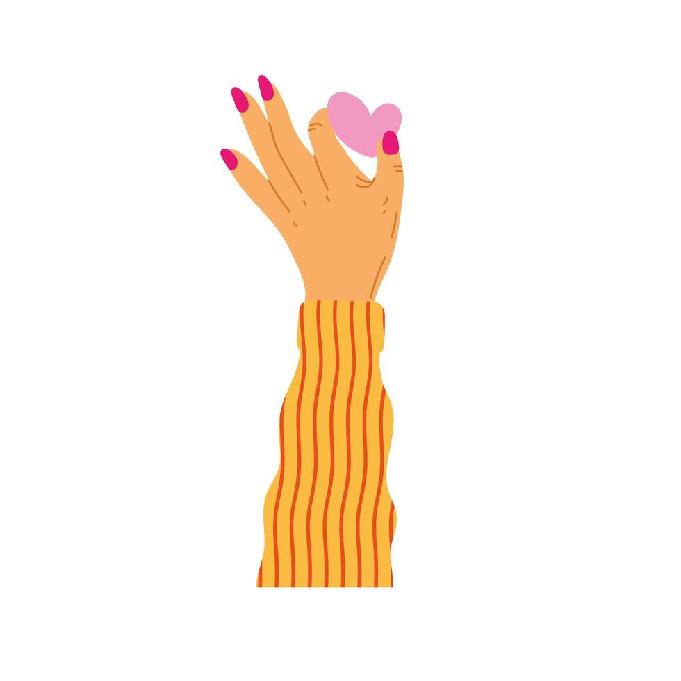 hand human up with long sleeve and heart vector