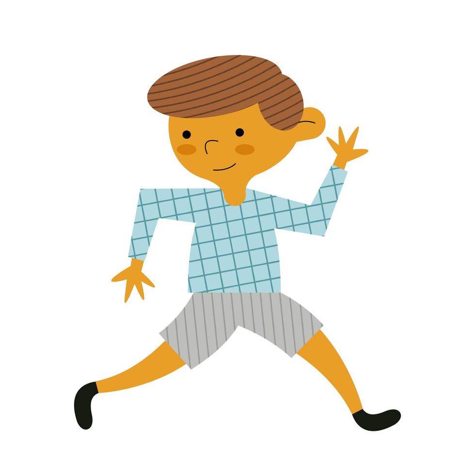 happy little boy kid with checkered shirt character vector