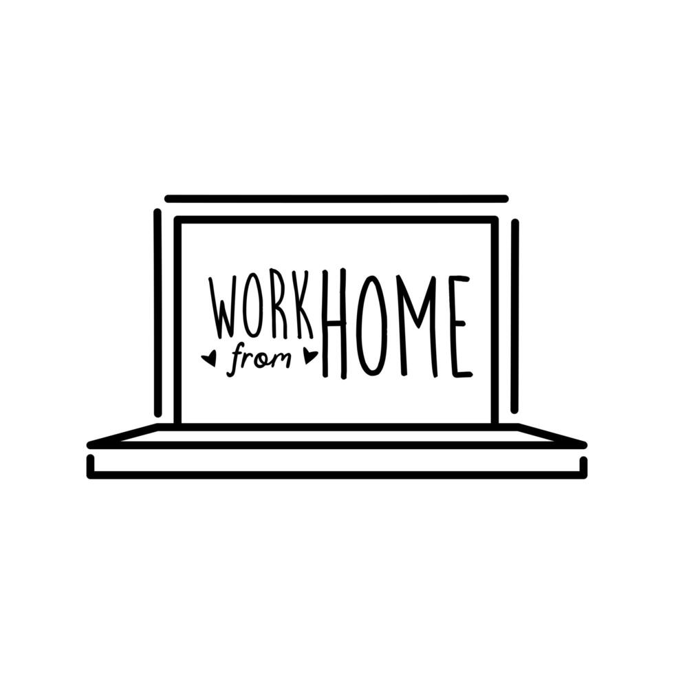 work from home lettering campaign in laptop line style vector