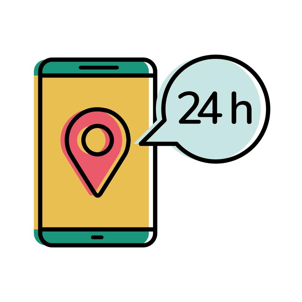 Delivery gps mark in smartphone with 24 hours bubble vector design