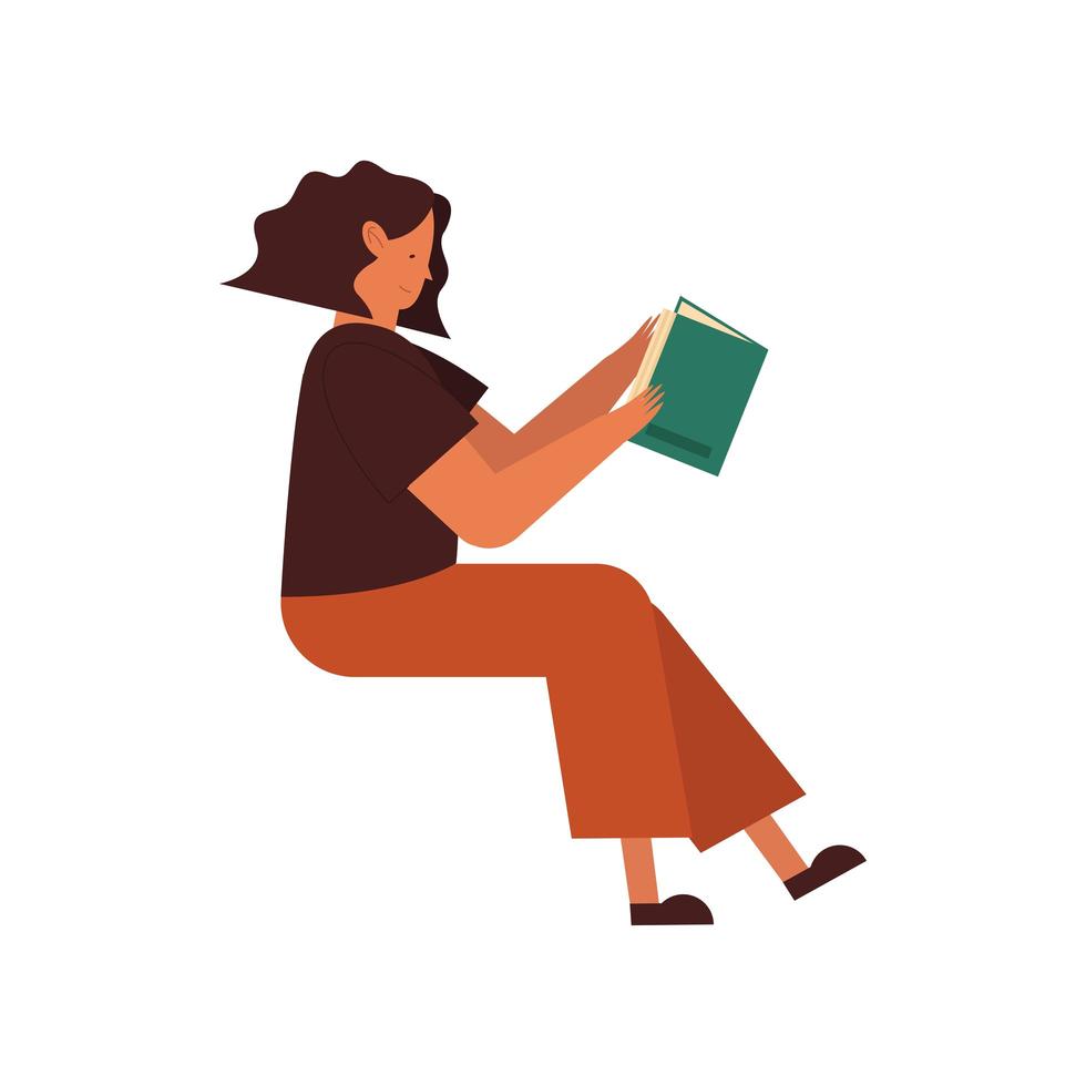 mujer leyendo un libro de diseño vectorial vector