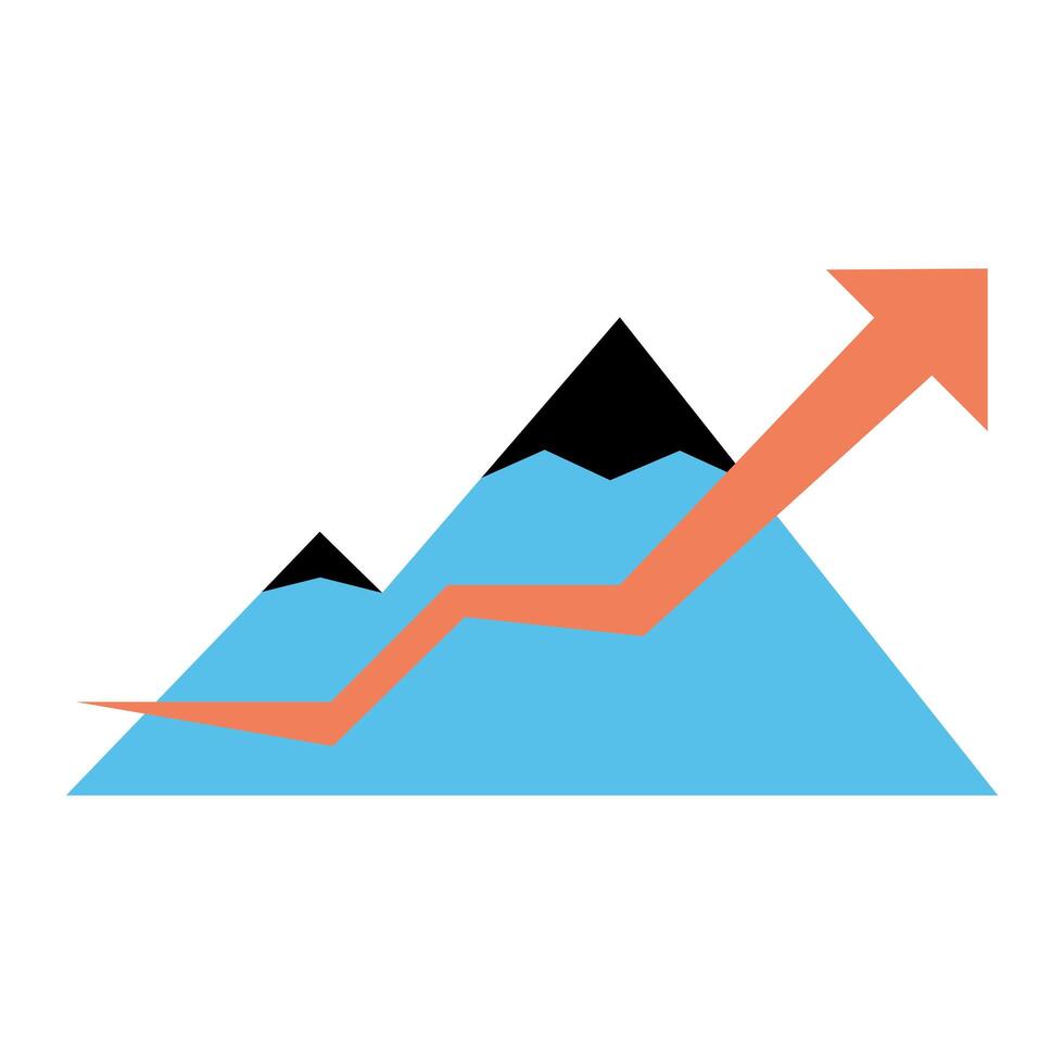 infographic increase arrow in front of pyramid mountains vector design