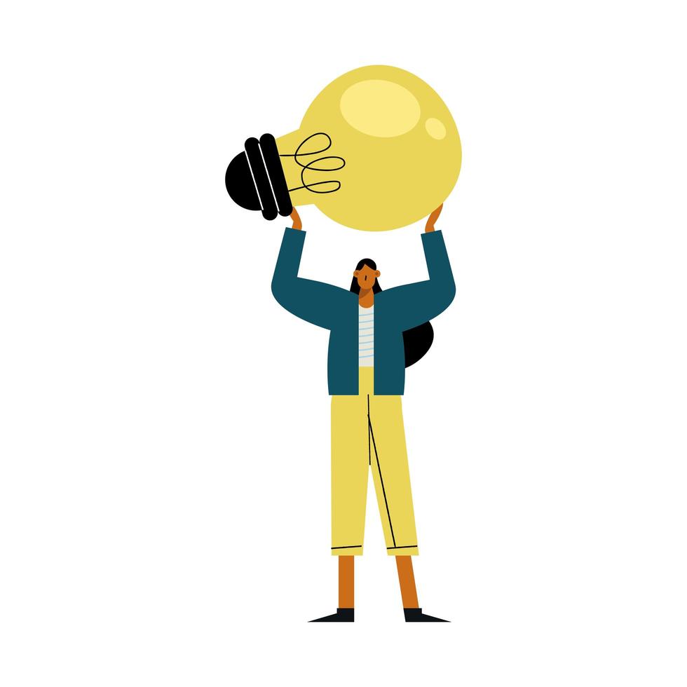 young woman lifting bulb character vector