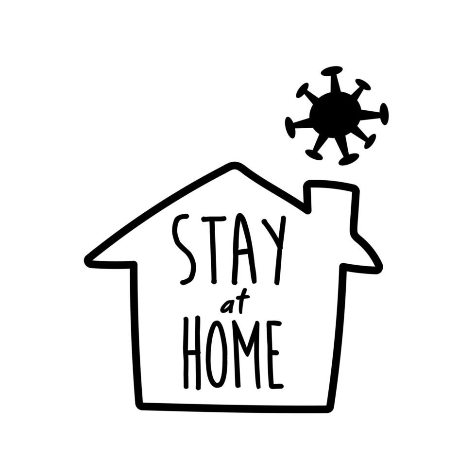 stay home lettering campaign in house line style vector