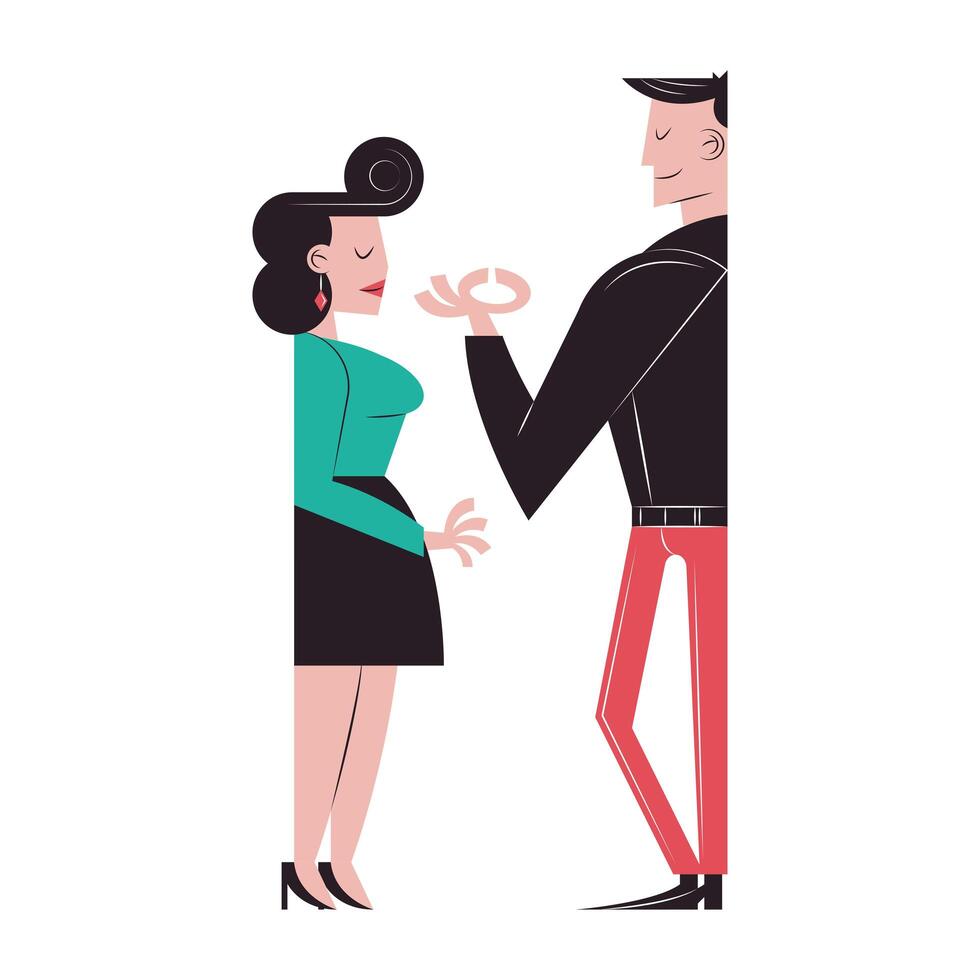 Romantic couple cartoons and marriage proposal vector design