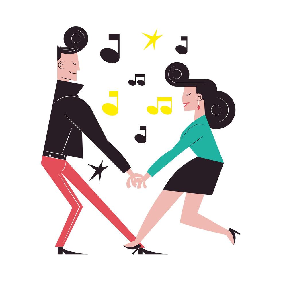 Romantic couple cartoons dancing with music vector design