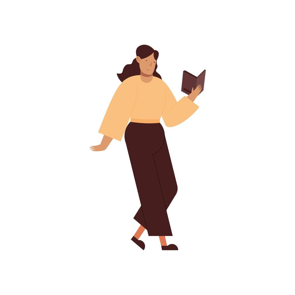 mujer de pie leyendo un libro de diseño vectorial vector