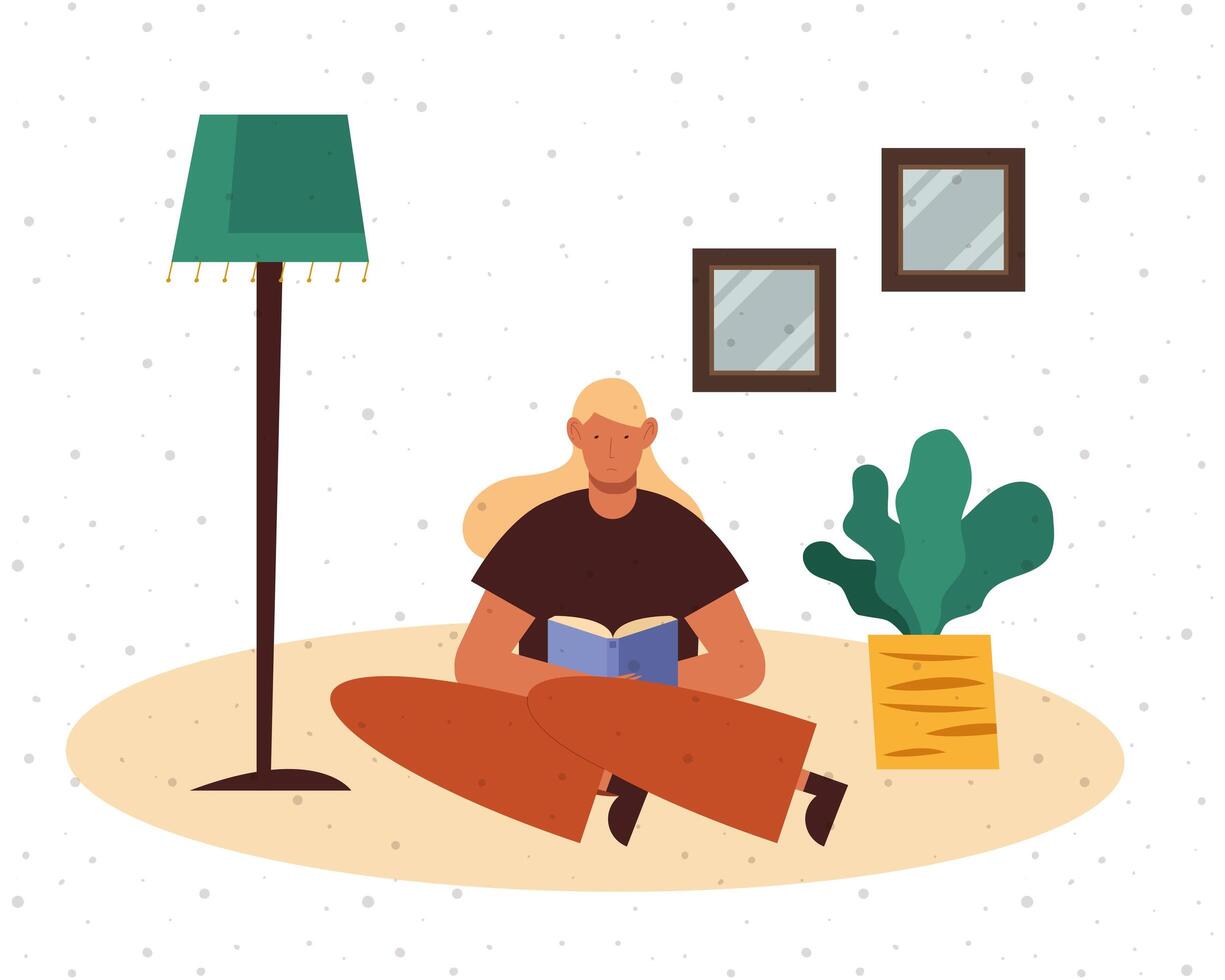 Woman reading a book at home vector design