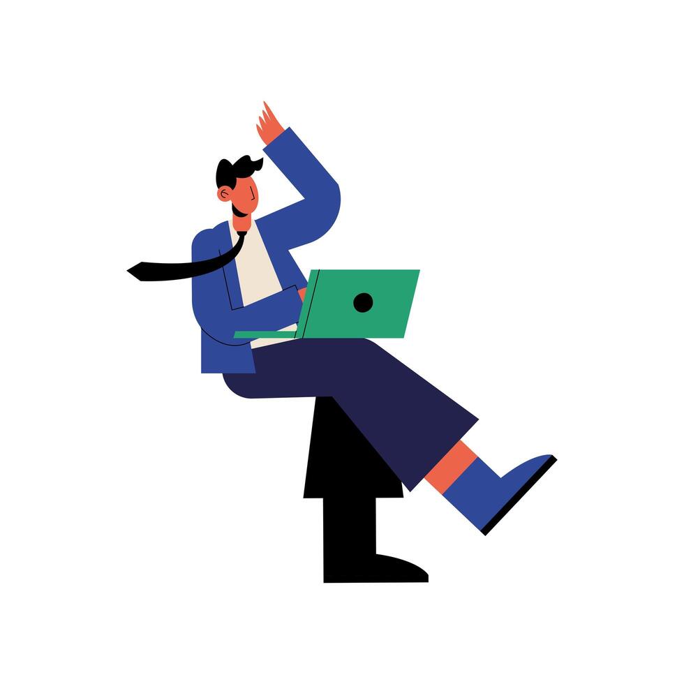 Man cartoon sitting with laptop vector design