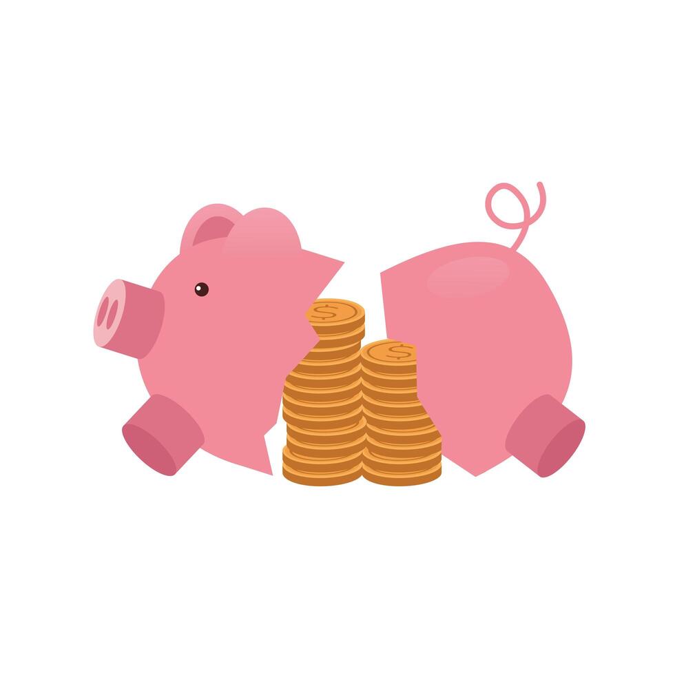 Coins inside broken piggy vector design