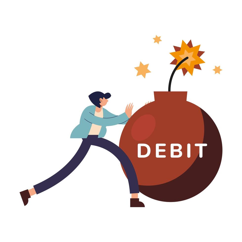 Woman cartoon pushing debit bomb vector design