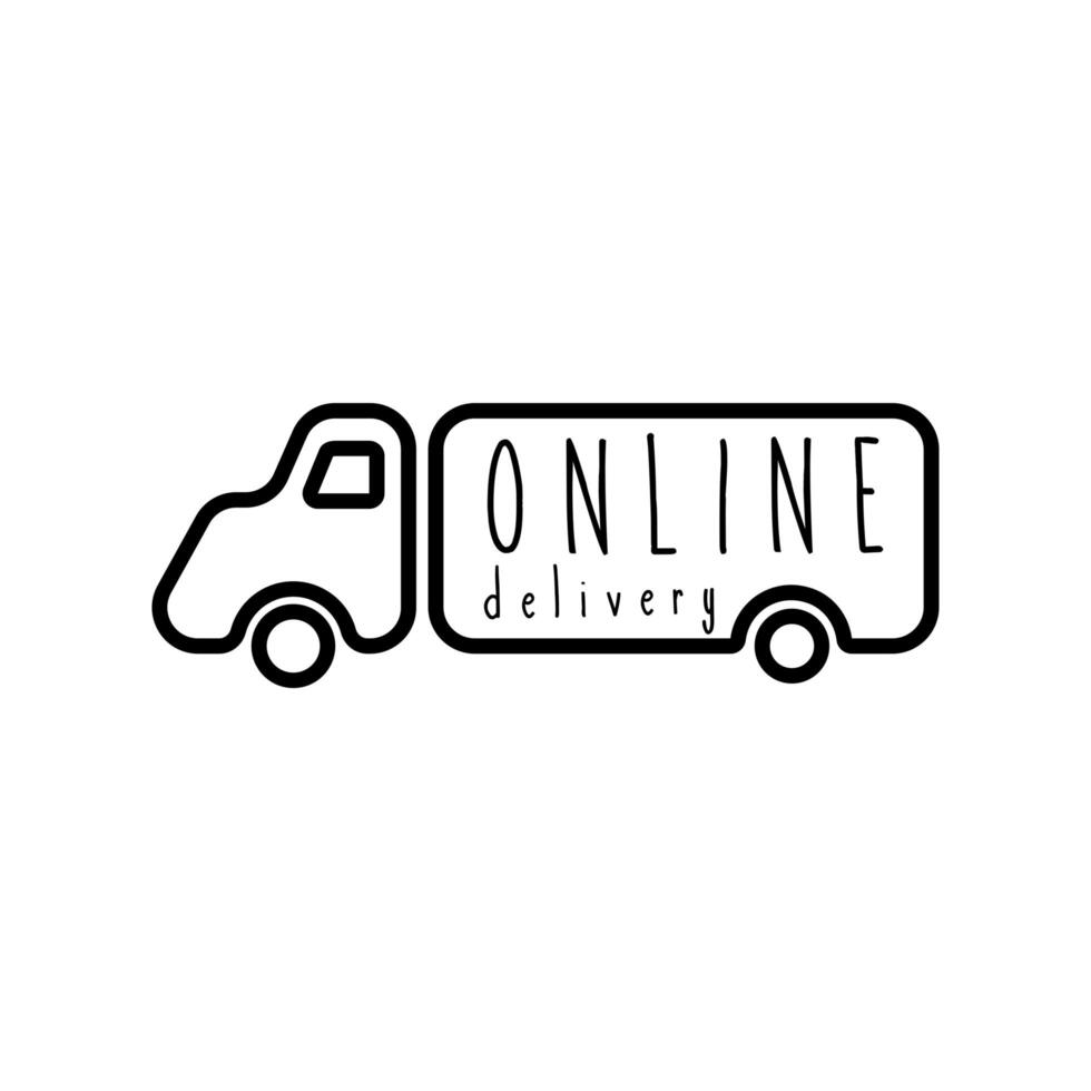 online delivery lettering campaign in truck line style vector